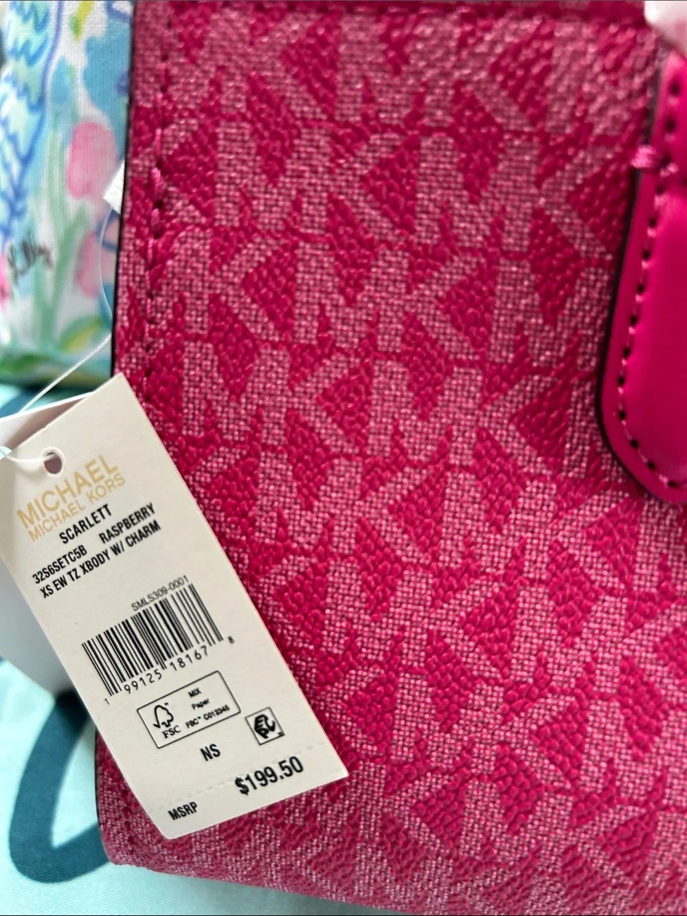 Michael Kors Hot Pink MK Logo Satchel with Flower Charm